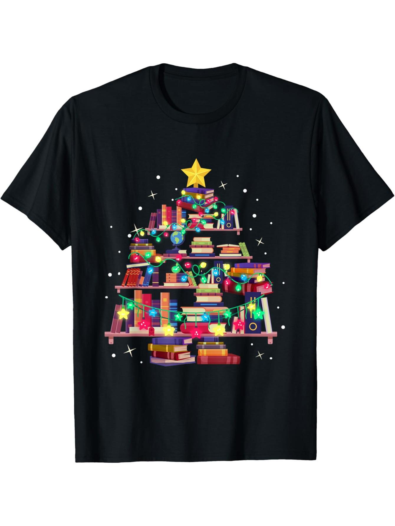 Christmas Library Tree Loves Reading Nerd Teacher T-Shirt
