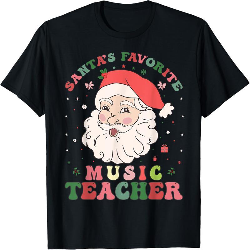 Santa's Favorite Music Teacher Vintage Fashion Christmas T-Shirt