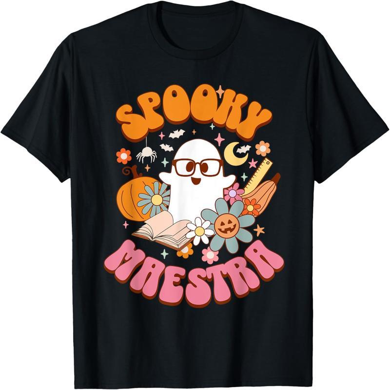 Groovy Spooky Maestra Vintage Spanish Teacher Halloween Ghost T-Shirt