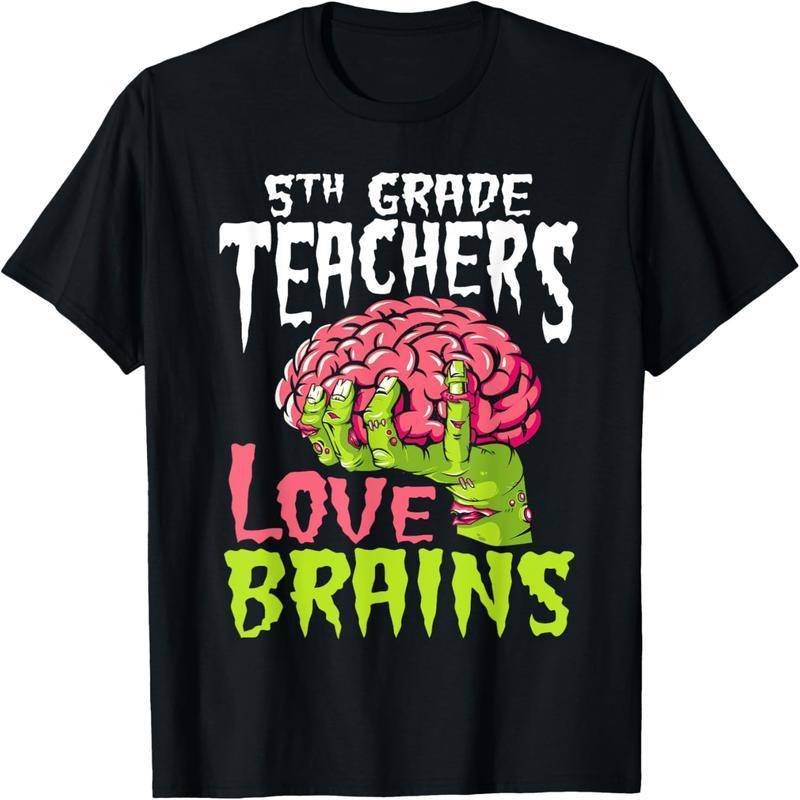 Fifth grade teacher loves brain zombie teacher halloween t-shirt