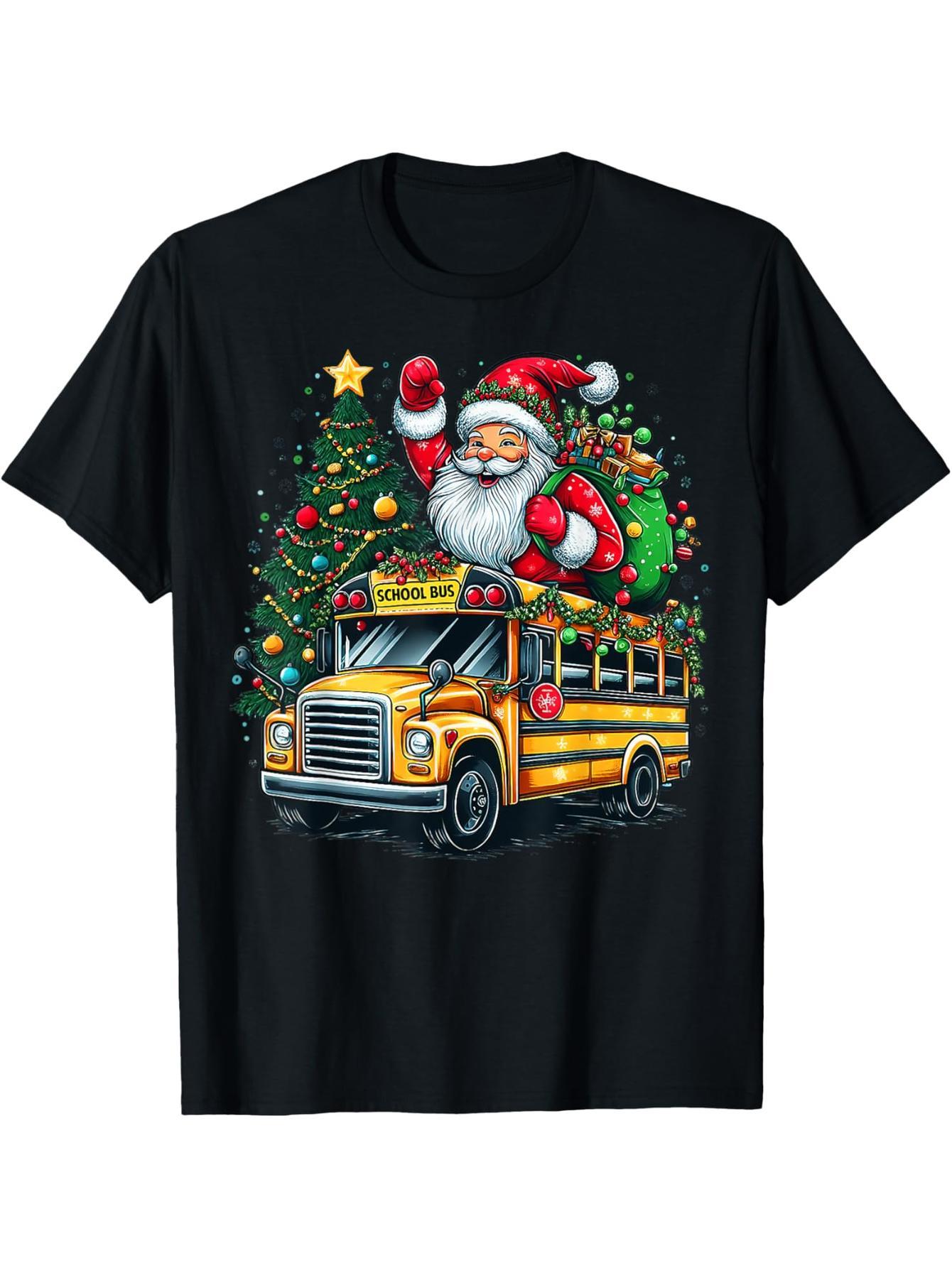 Christmas tree school bus driver costume teacher student t-shirt