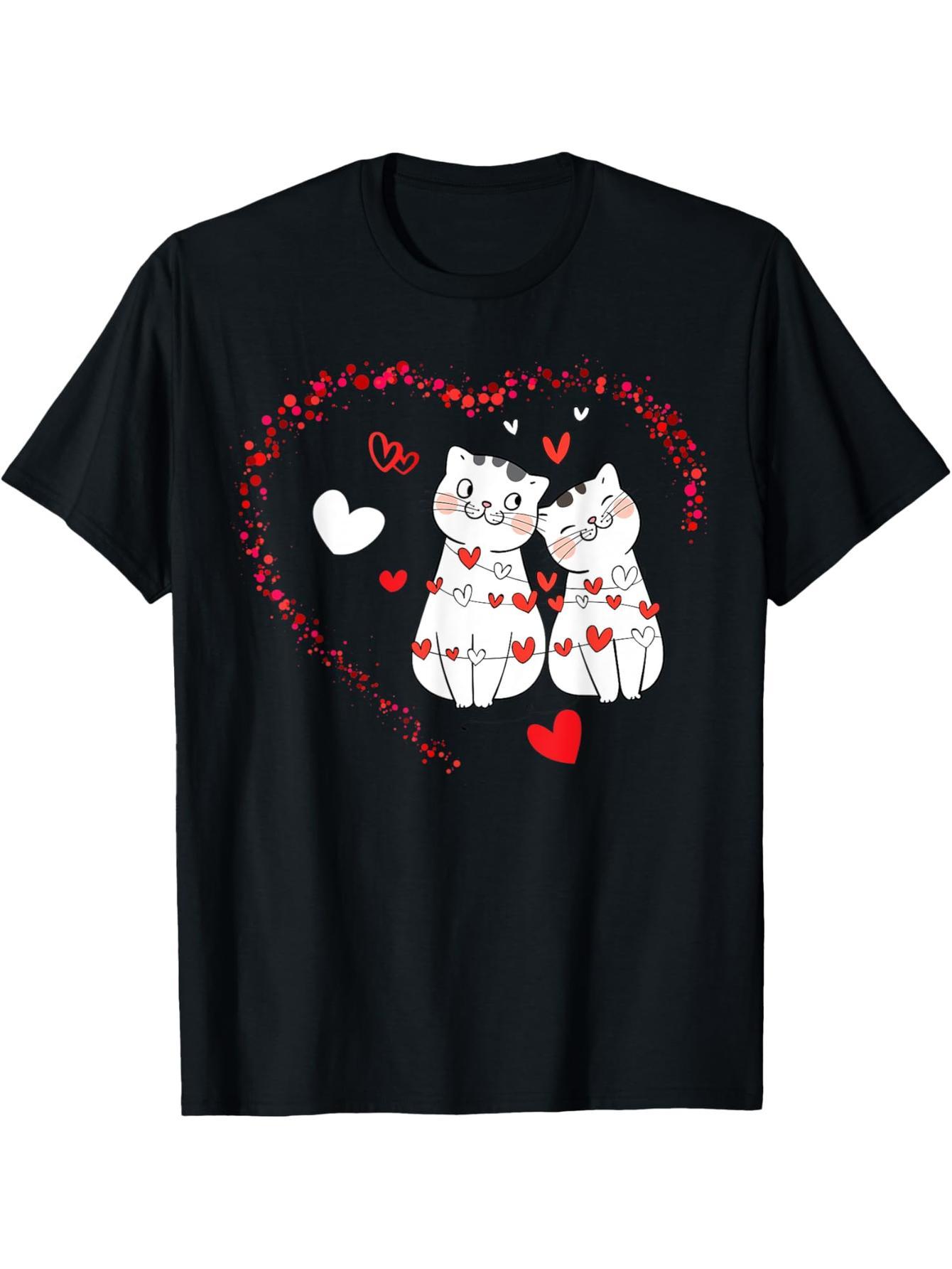Valentine's Day Cat with Heart Boy Girl Valentine's Day Gift T-Shirt