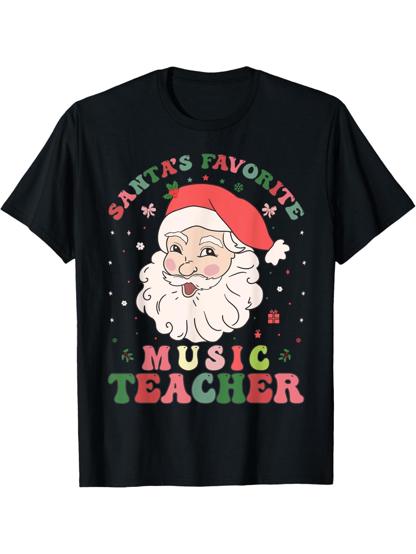 Santa's Favorite Music Teacher Vintage Fashion Christmas T-Shirt