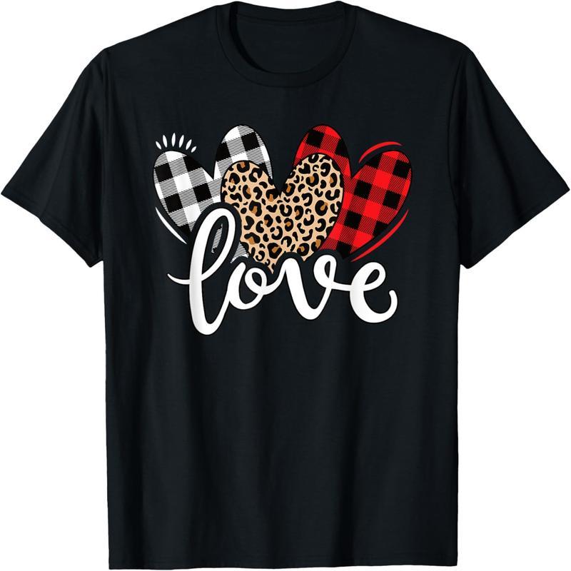 Cute Valentine's Day leopard print plaid love girl T-shirt