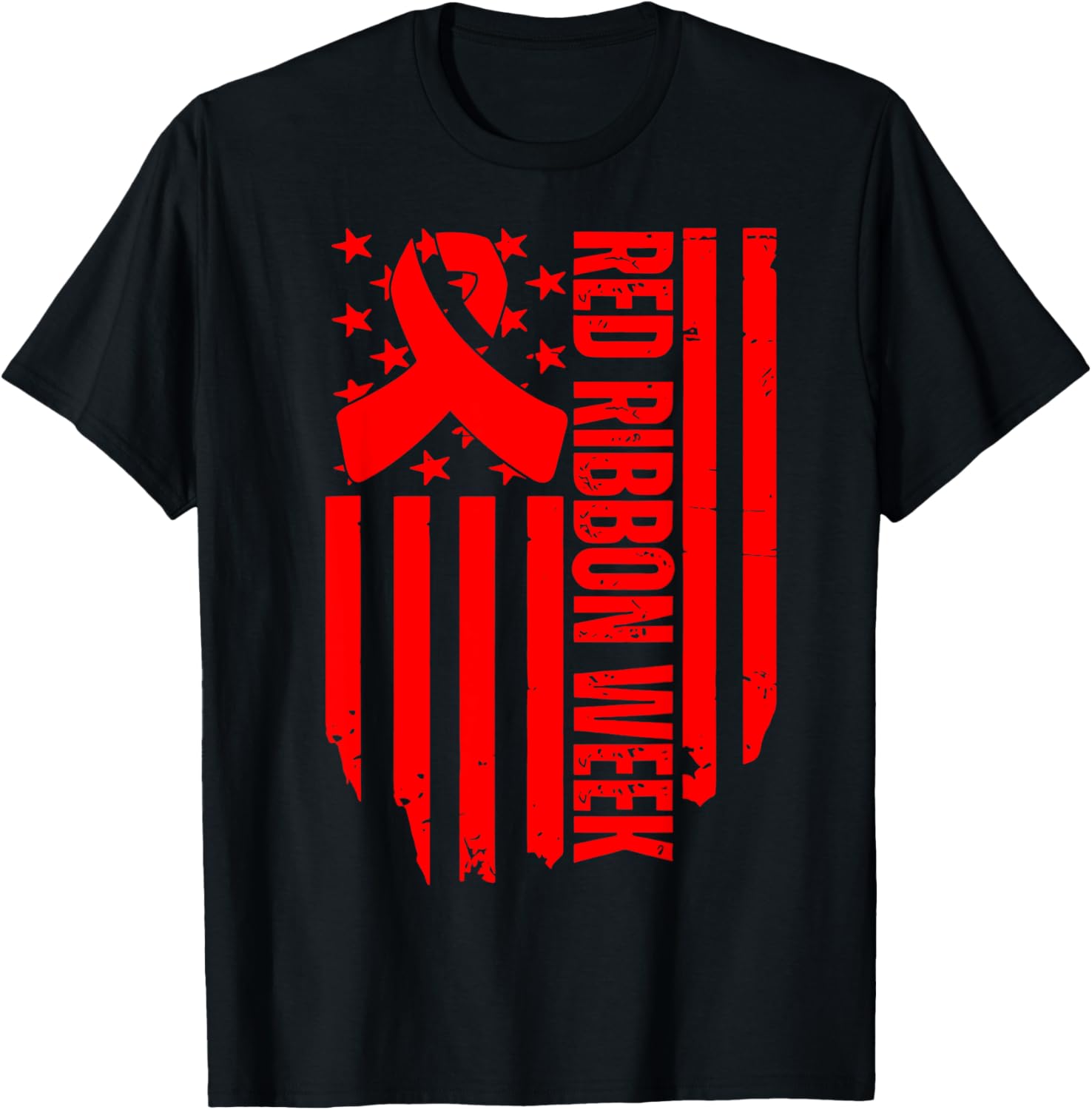 American Flag Red Ribbon Week Awareness Drug Free Anti-Drug T-Shirt