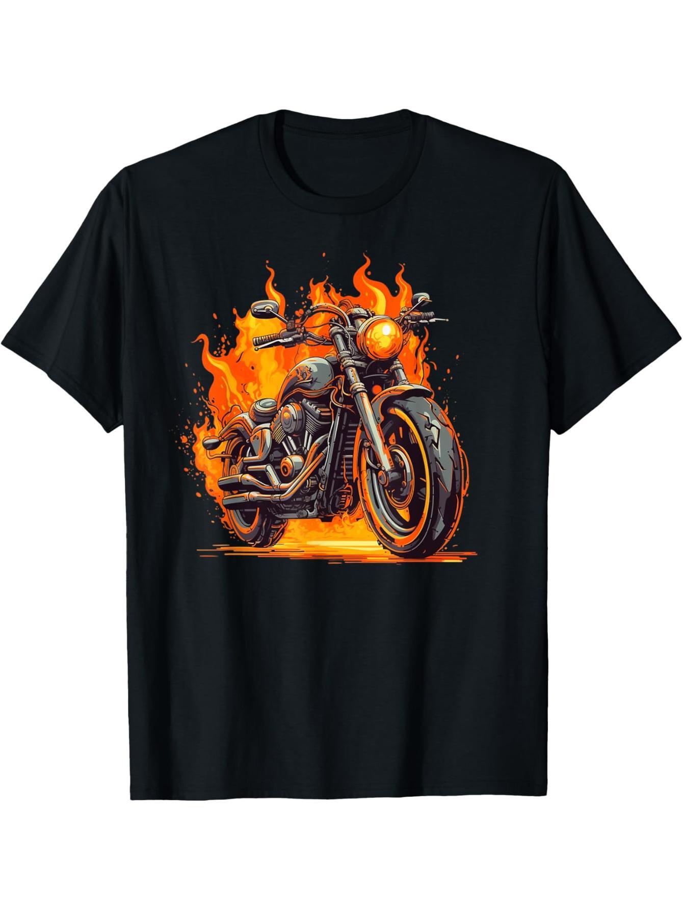 Cool Motorcycle Flame and Burning Motorcycle Love T-Shirt