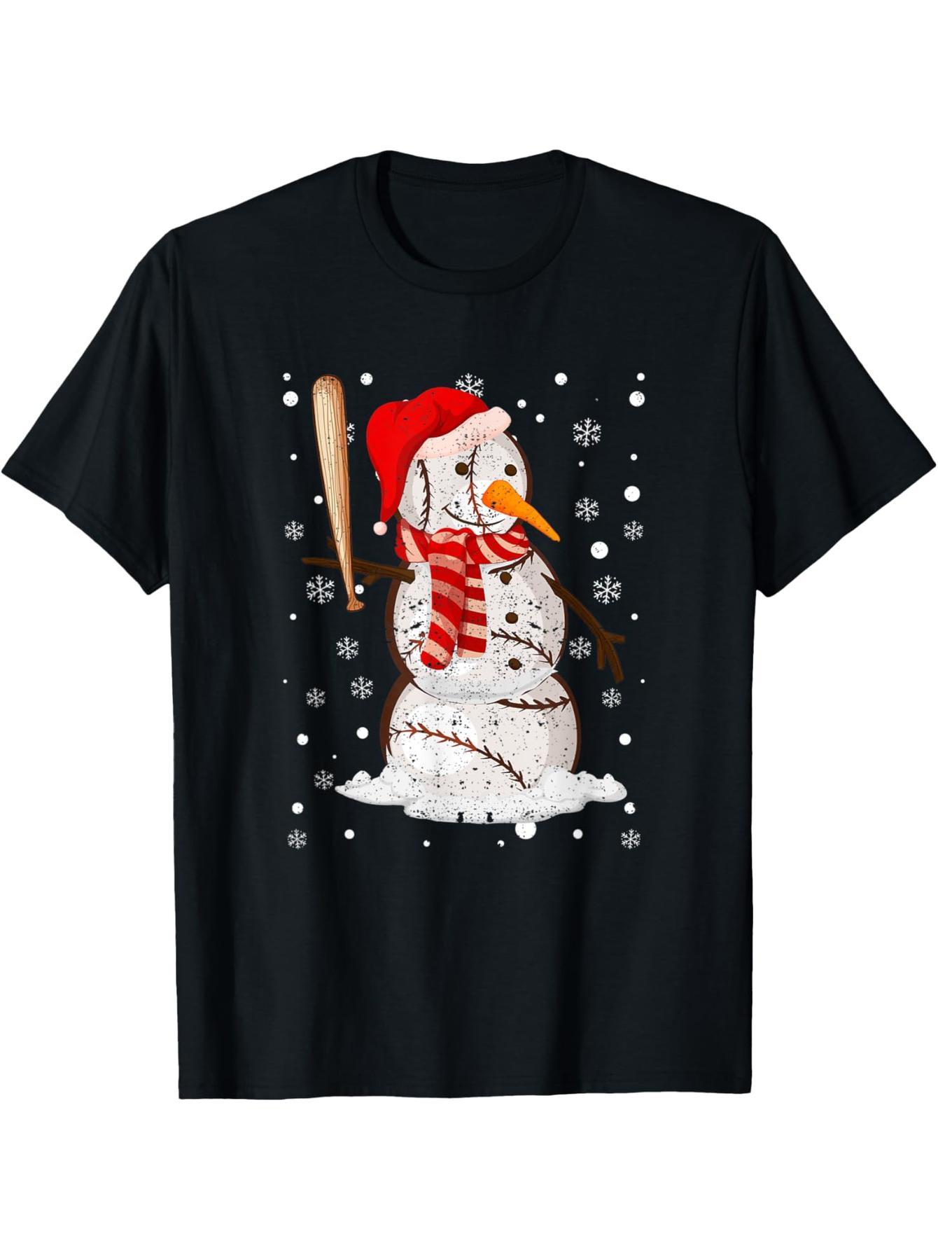 Baseball player snowman ball snow christmas pajamas christmas pajamas t-shirt