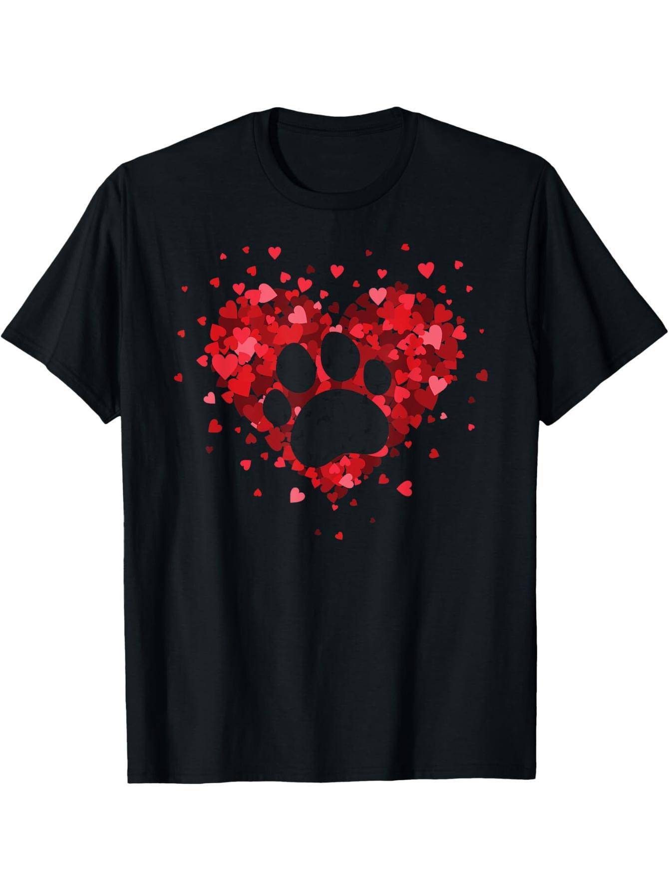 Valentine's Day dog and cat paw shirt, Valentine's Day cat and dog lover T-shirt