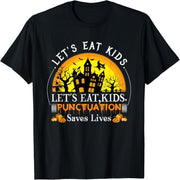 Halloween Eats Boys, Girls Punctuation Saves Lives English Teacher T-Shirt