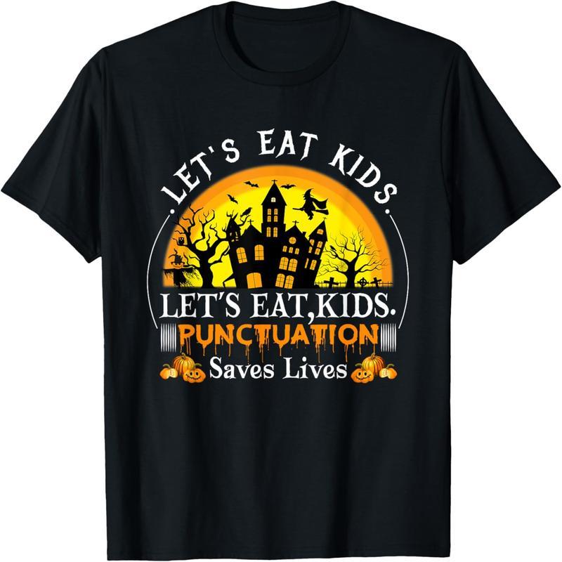 Halloween Eats Boys, Girls Punctuation Saves Lives English Teacher T-Shirt