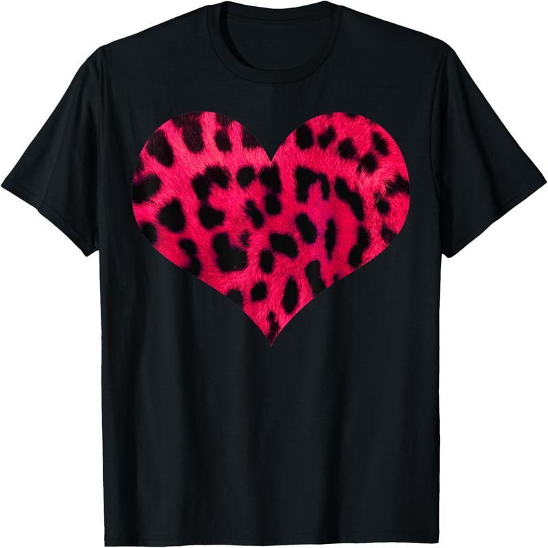 Leopard Cheetah Love Pink Heart Valentine's Day Gift T-Shirt