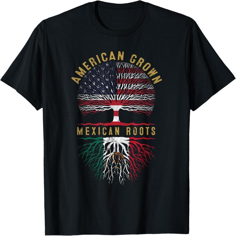 Antique Tree American Flag American Grown Mexican Root T-Shirt