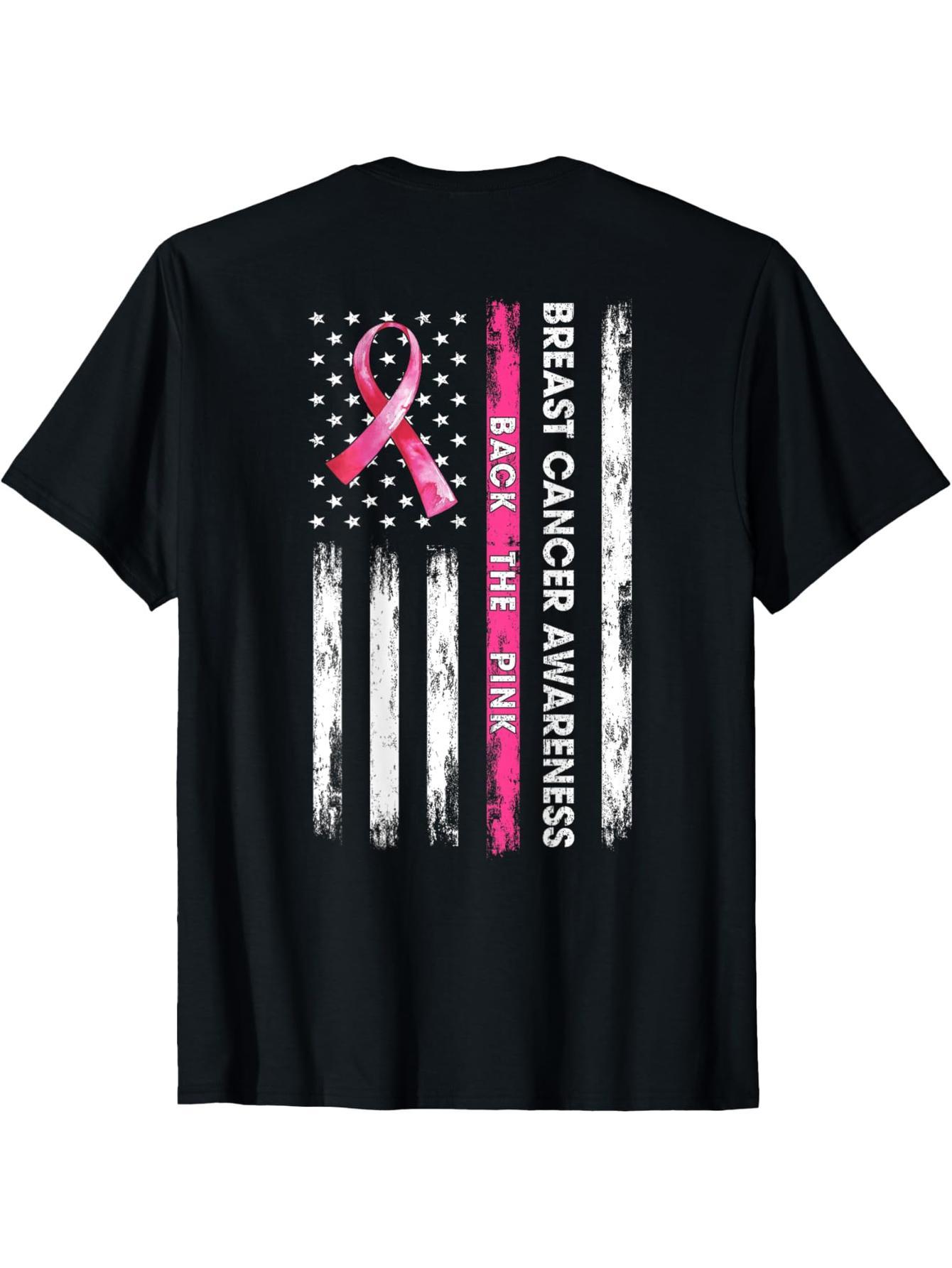 Pink Ribbon US Flag Breast Cancer Awareness T-Shirt