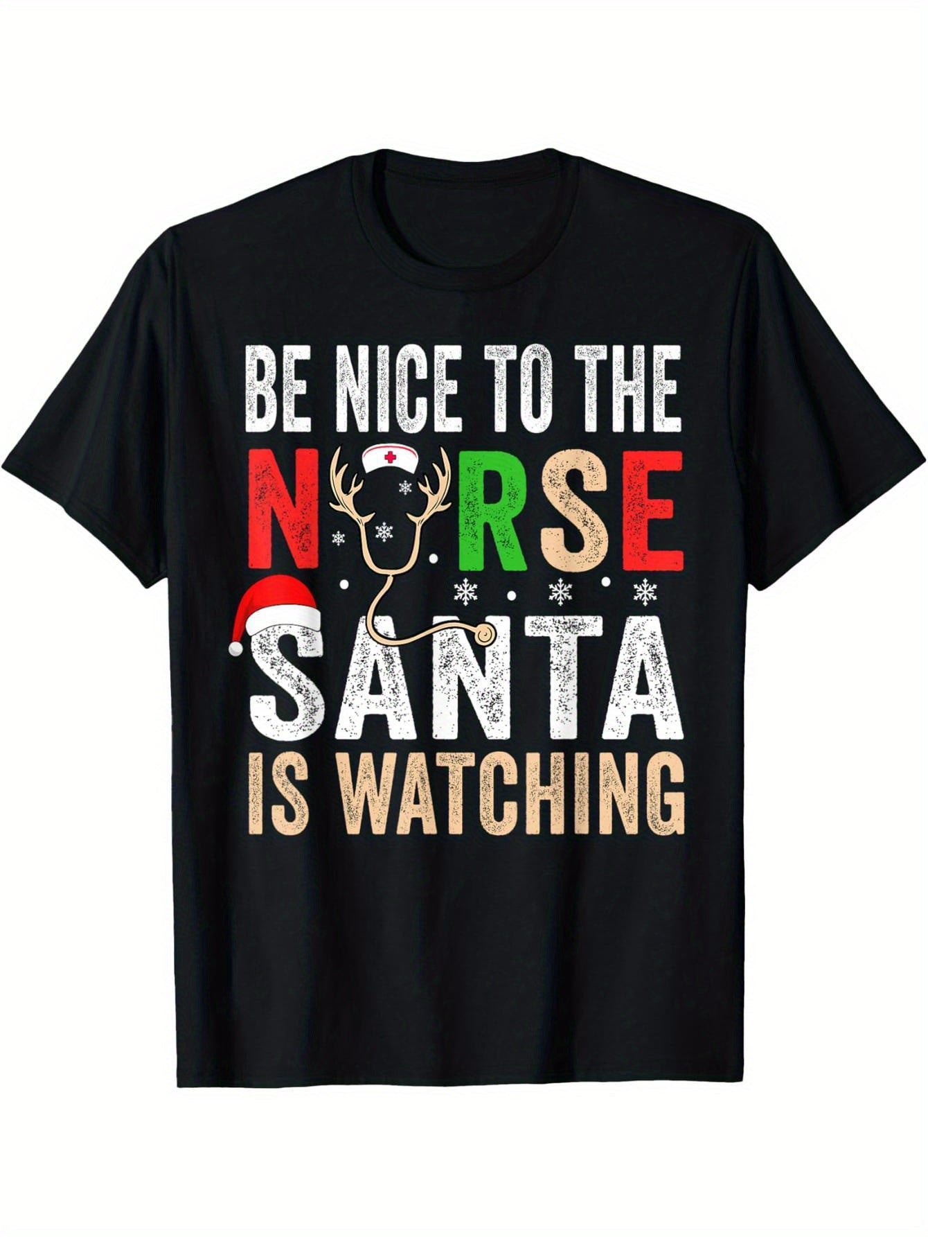 Be nice to nurses, Santa, nurses, Christmas scrubs, tops, women's T-shirts.
