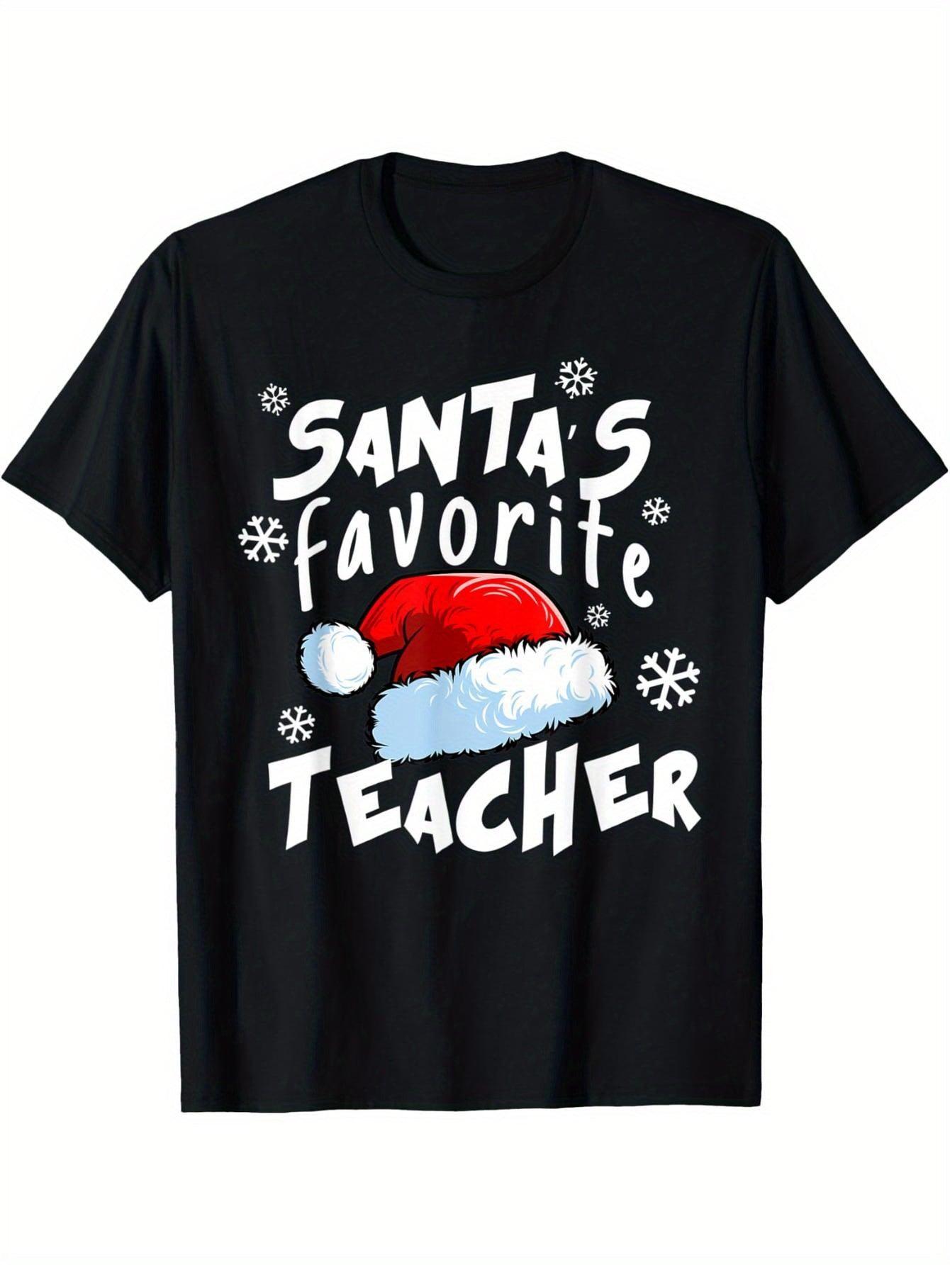 Santa's Favorite Teacher Funny Christmas Educator Christmas Hat T-Shirt