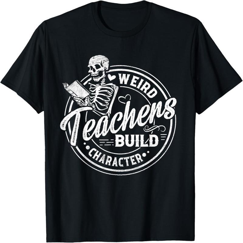 Weird Teacher Characters Funny Skull Book Halloween T-Shirt