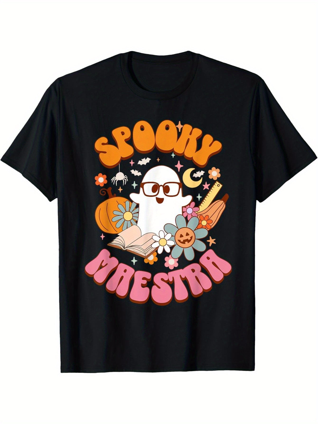Groovy Spooky Maestra Vintage Spanish Teacher Halloween Ghost T-Shirt