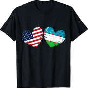 United States Uzbekistan Flag Heart Valentine's Day Uzbekistan United States T-Shirt