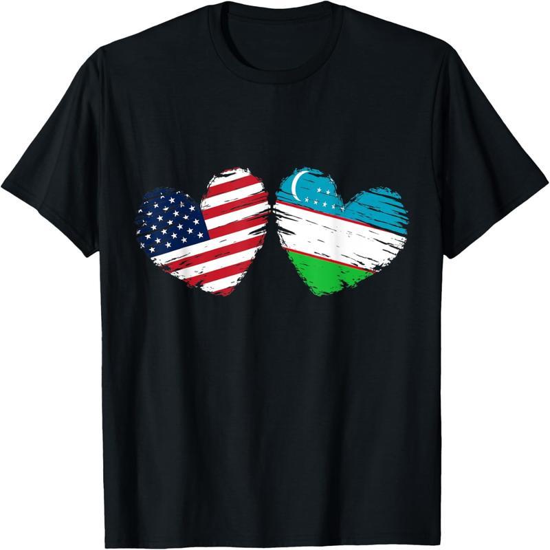 United States Uzbekistan Flag Heart Valentine's Day Uzbekistan United States T-Shirt