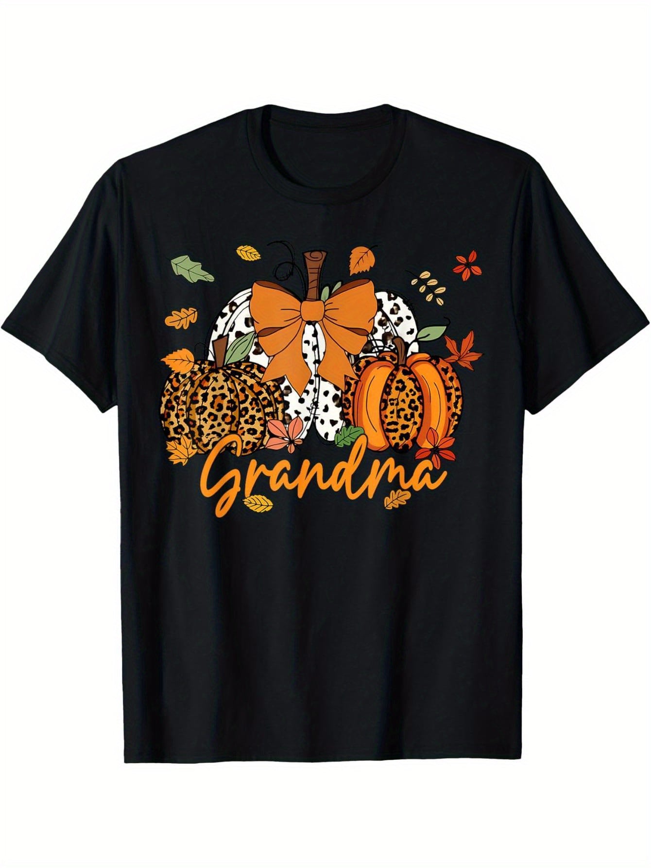 Granny Thanksgiving Leopard Pumpkin Coquettish Bow Mom Mother T-Shirt