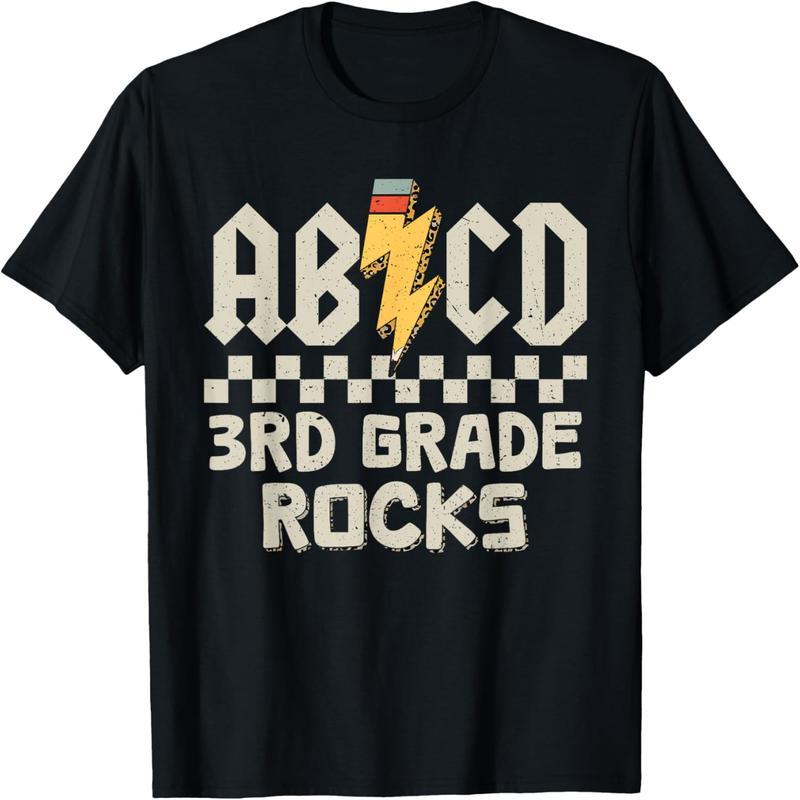 ABCD 3rd Grade Rock Pencil Lightning Teacher Boy Boy, Girl Vintage T-Shirt