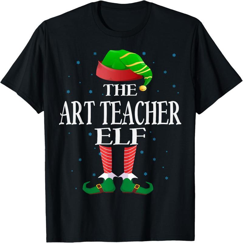 Art Teacher Elf Fun Pairing Pajamas Group Christmas T-Shirt