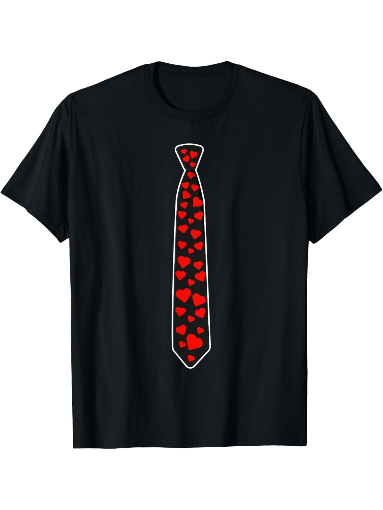 Fun Red Heart Tie Valentine's Day Tie Gift for Boys Men's T-Shirt