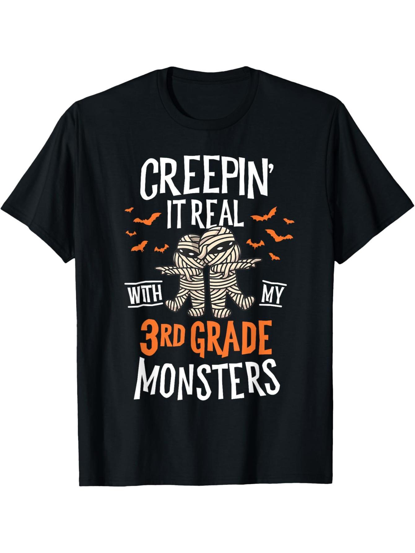 Crawling Halloween Teacher T-Shirt with My Third Grade Monster