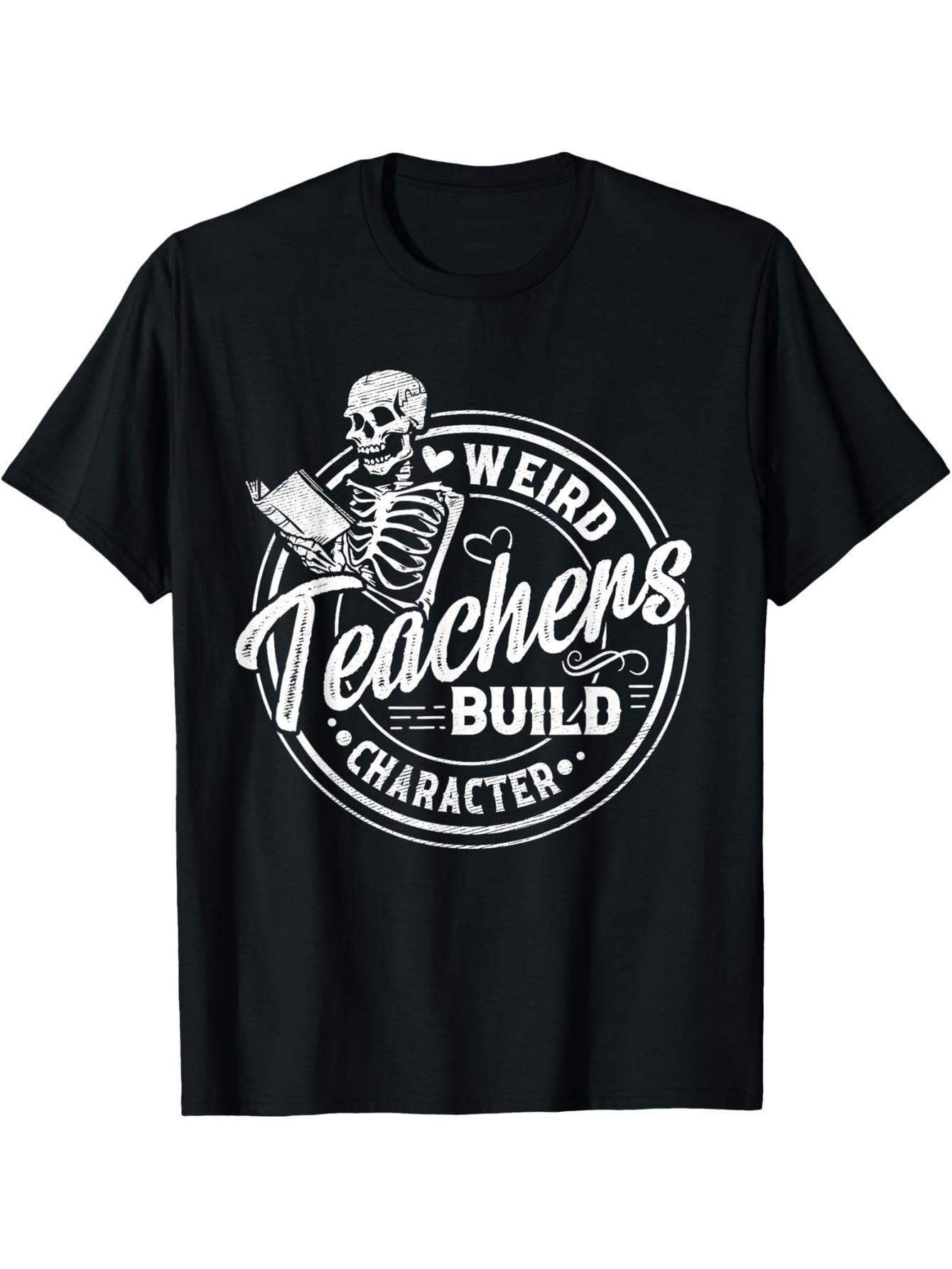 Weird Teacher Characters Funny Skull Book Halloween T-Shirt