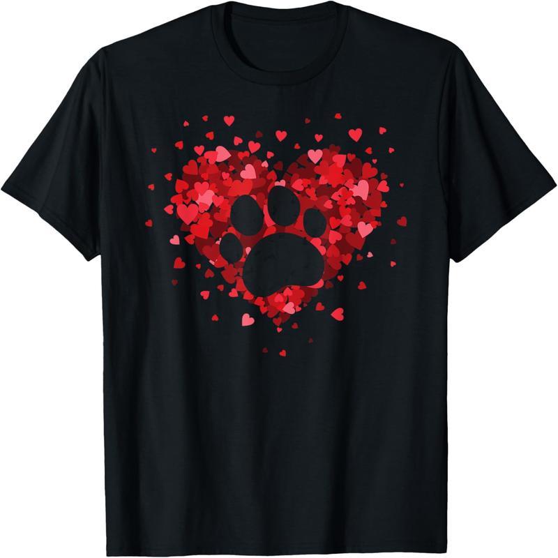 Valentine's Day dog and cat paw shirt, Valentine's Day cat and dog lover T-shirt