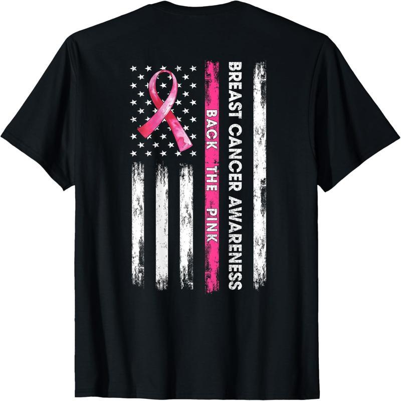 Pink Ribbon US Flag Breast Cancer Awareness T-Shirt