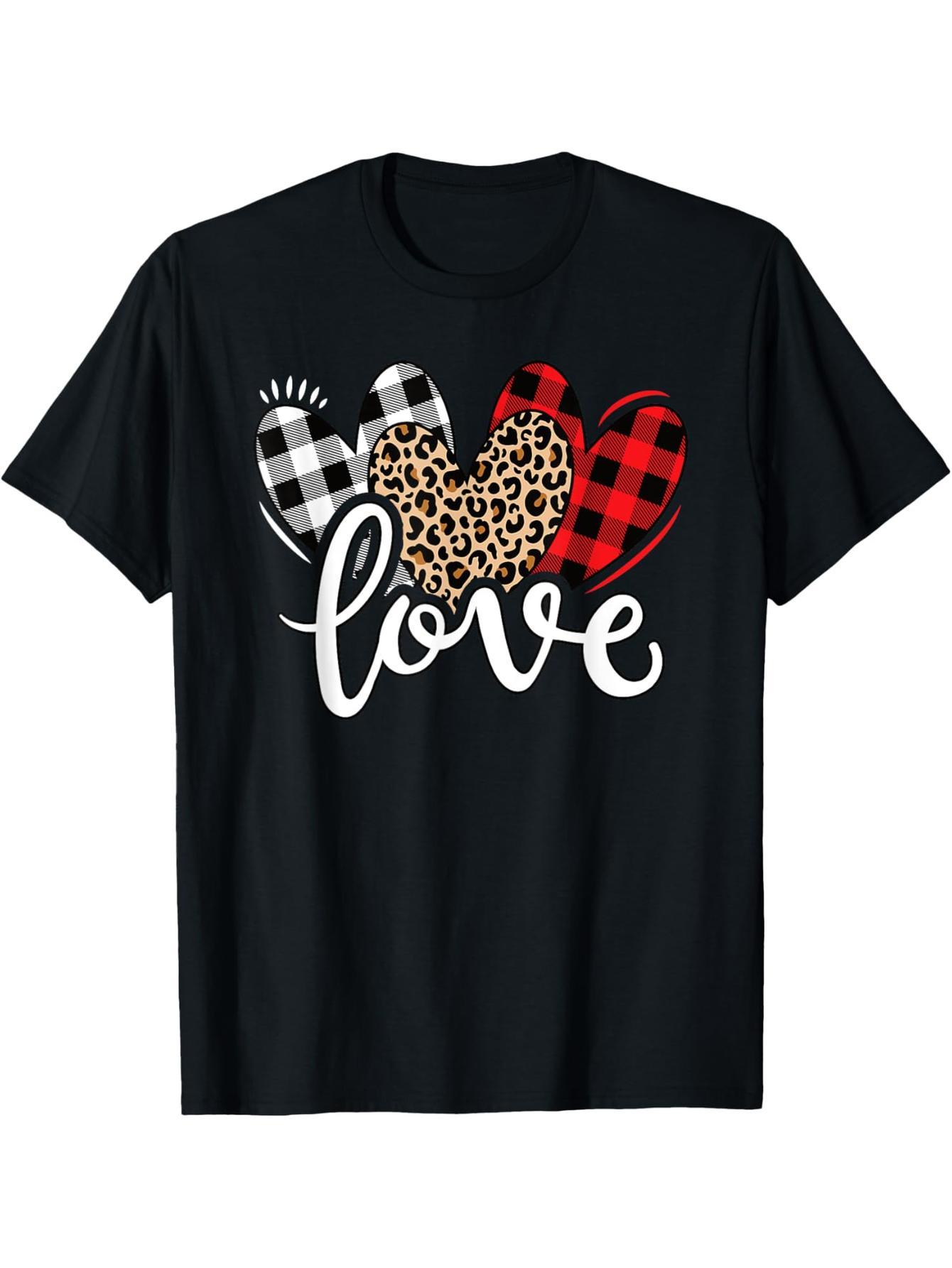 Cute Valentine's Day leopard print plaid love girl T-shirt