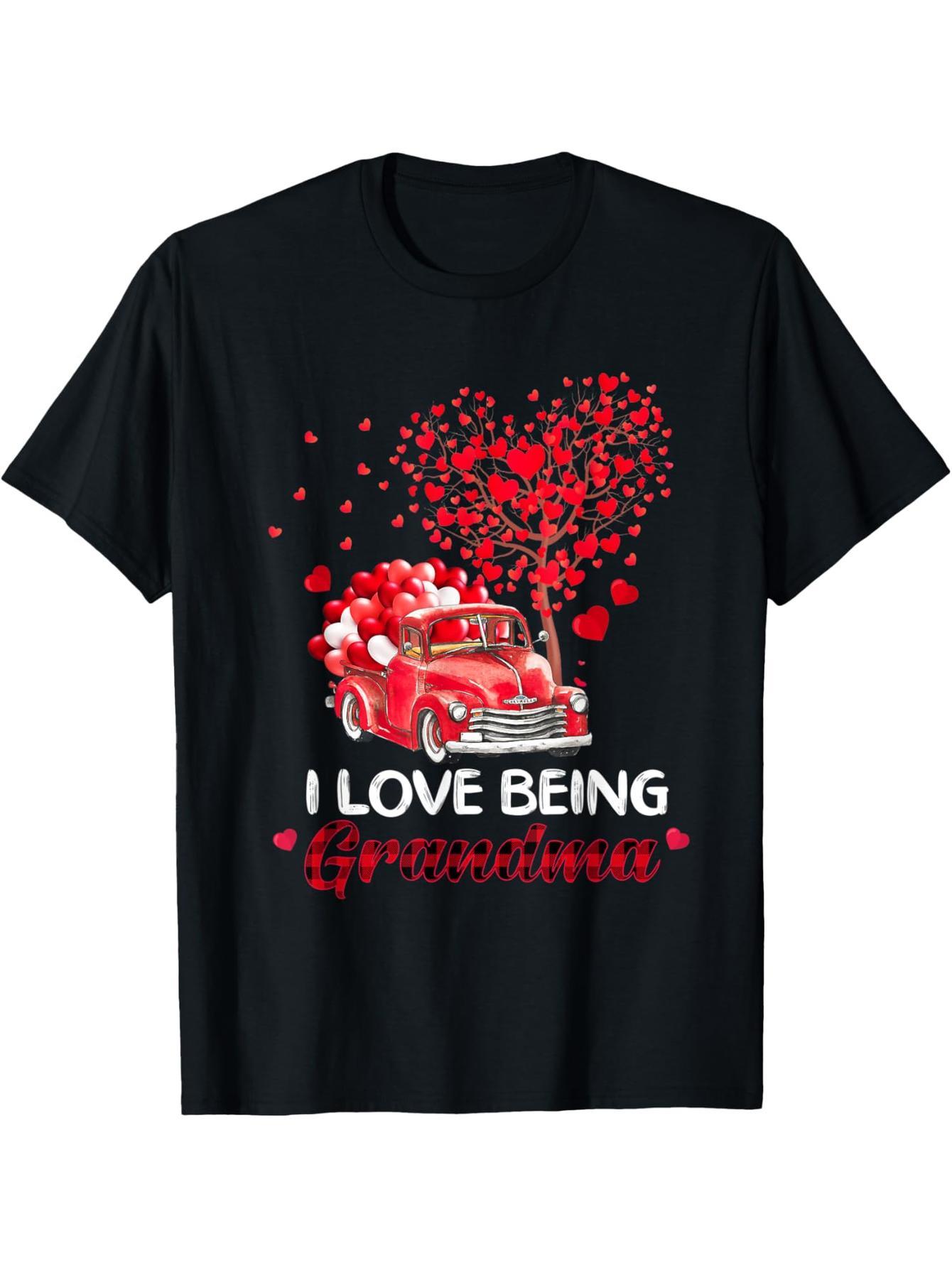 I love being a grandma red plaid truck heart valentine t-shirt