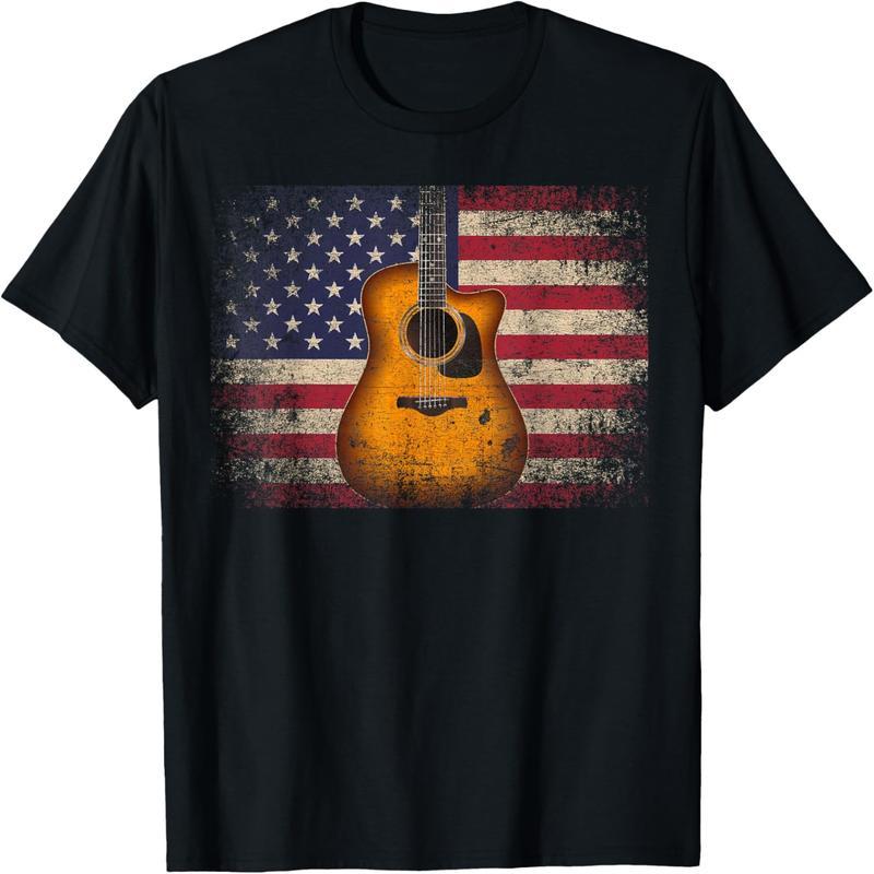 Guitar July 4th Gift, American Flag, American - Country Music T-Shirt