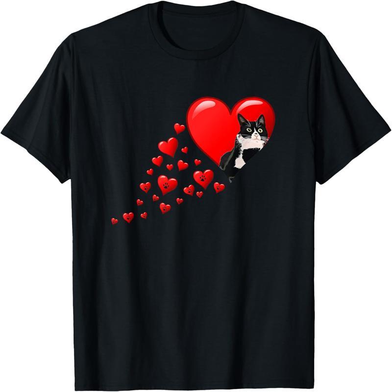 Tuxedo Cat Valentine's Day Love T-Shirt for Kittens and Animal Lovers