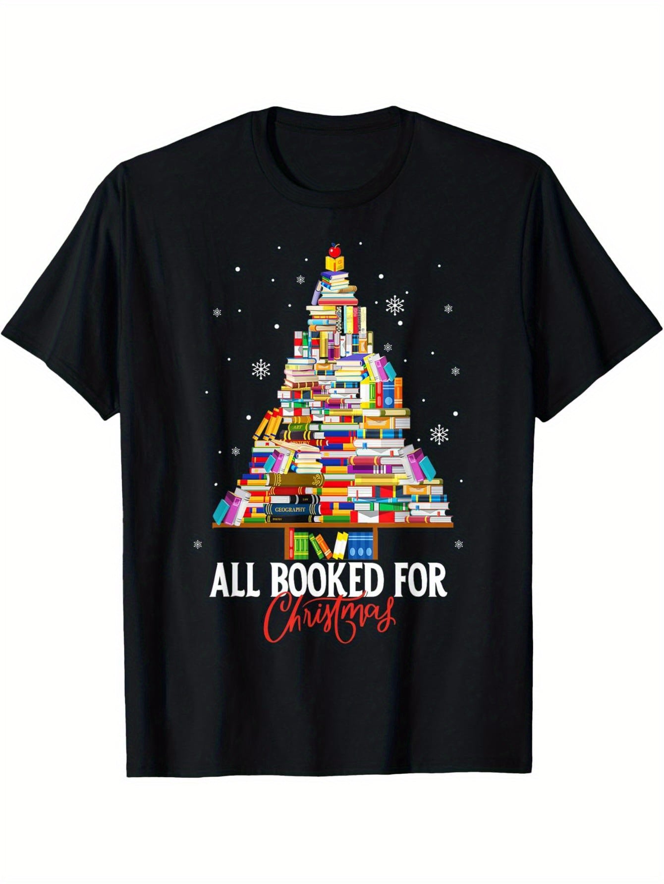 Book Christmas tree, suitable for book lovers, librarians, teachers, Christmas t-shirts