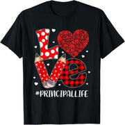 Fun Plaid Love LOVE Principal Valentine's Day Christmas T-Shirt