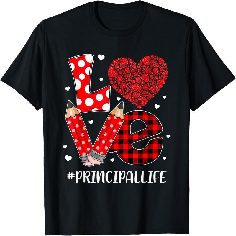 Fun Plaid Love LOVE Principal Valentine's Day Christmas T-Shirt