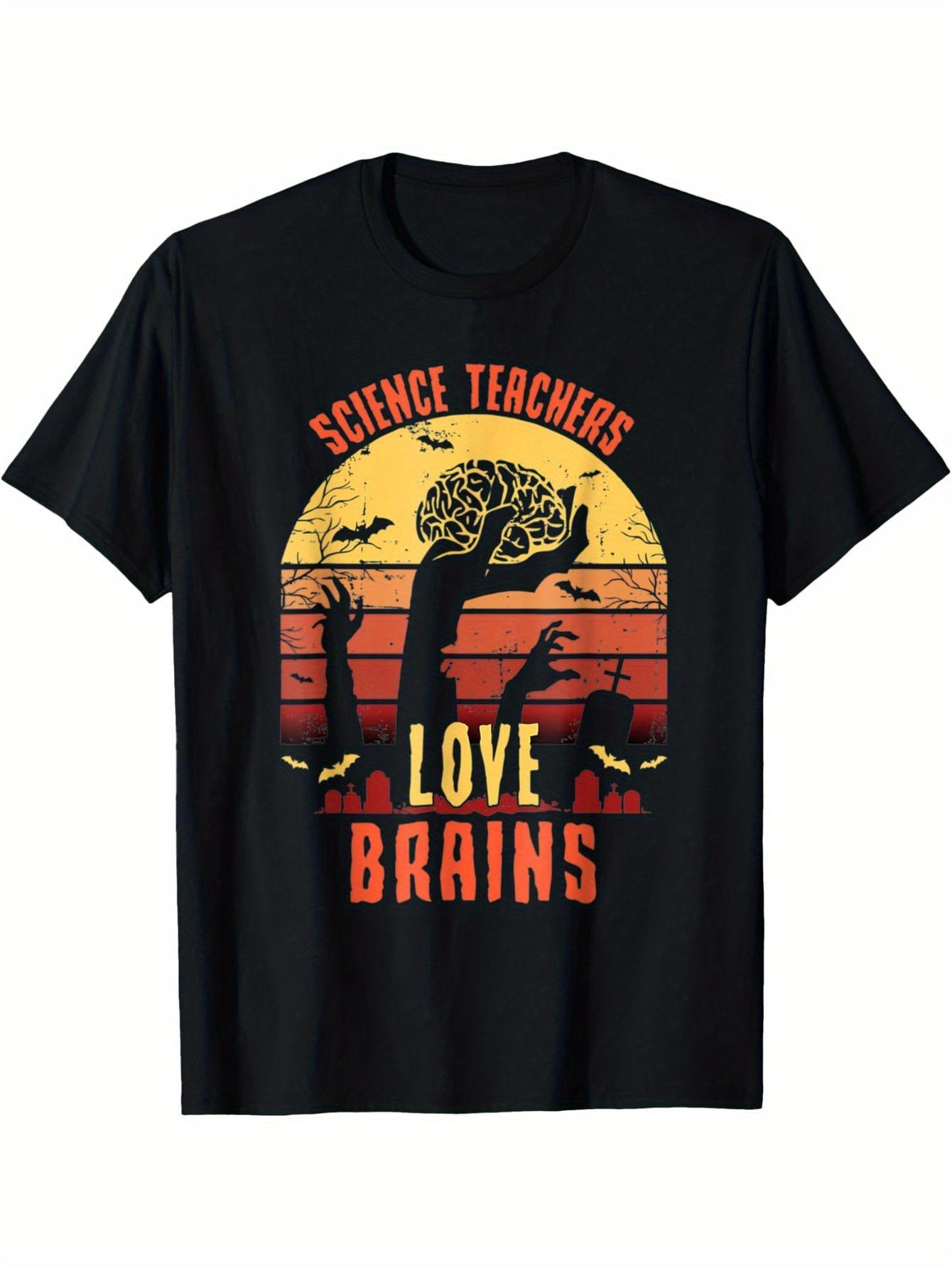 Science Teacher Loves Brains Funny Teacher Halloween T-Shirt