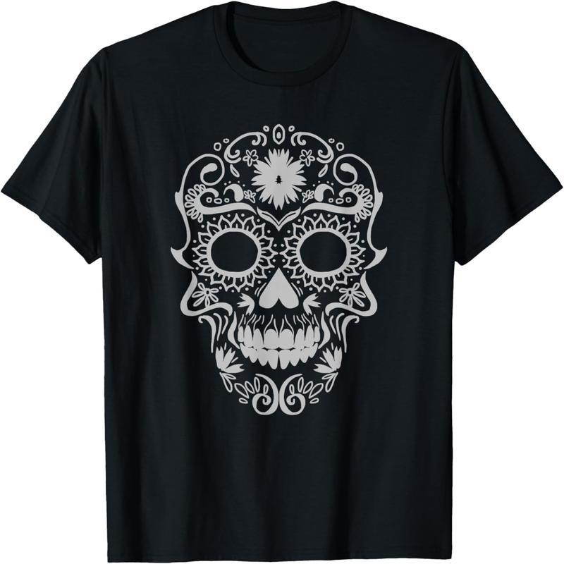 Sugar Skull Floral Cool White Calavera Mexican Gift T-Shirt