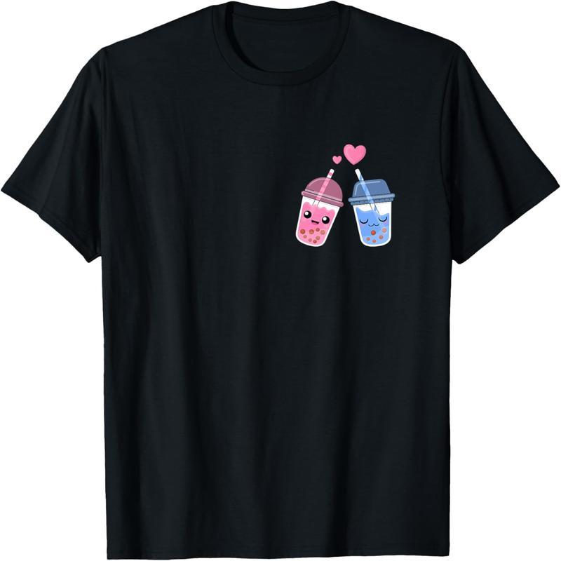 Boba bubble tea drink Valentine's Day couples T-shirt