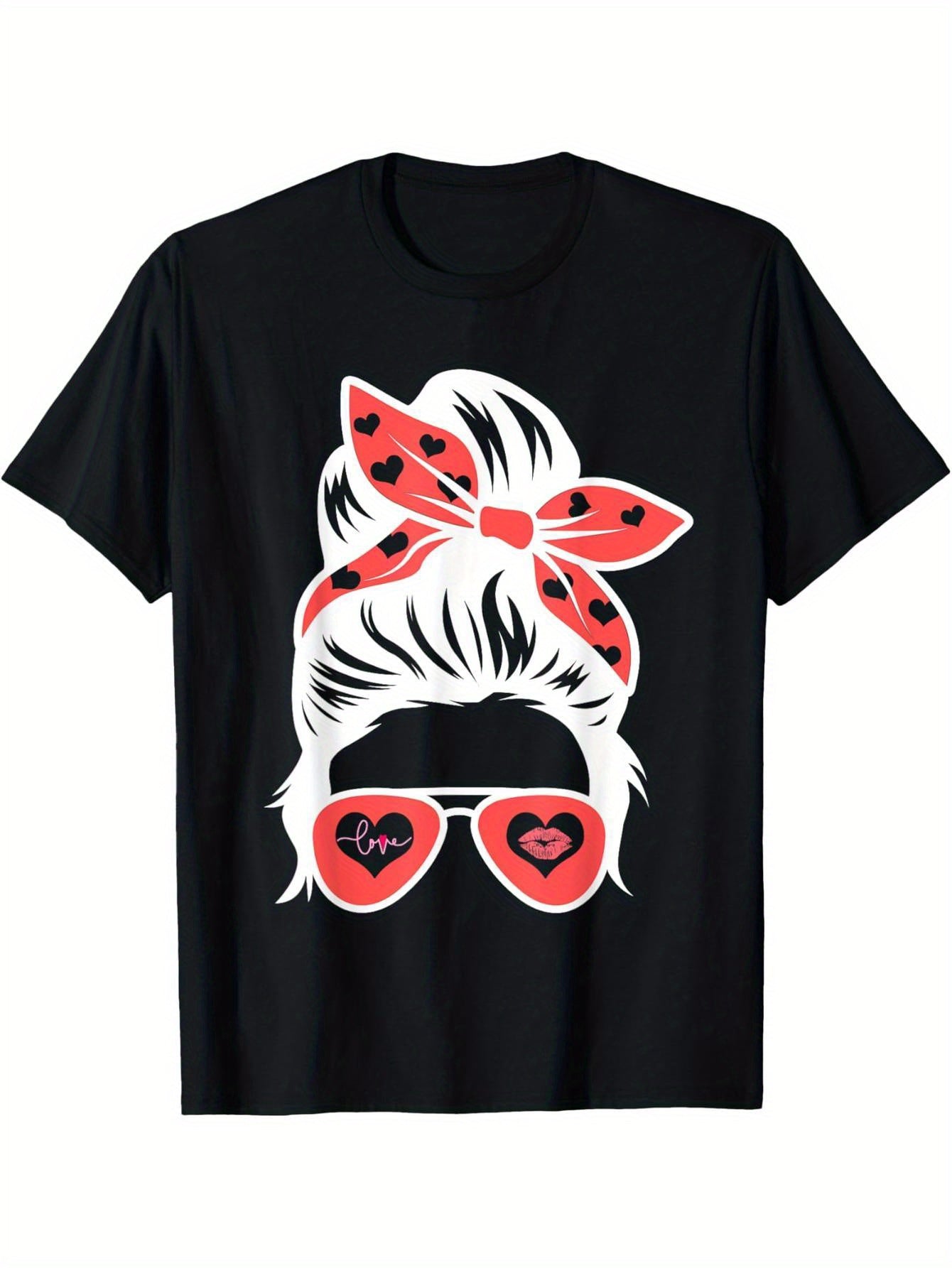 Valentine's Day Design Ladies Messy Bun Love T-Shirt