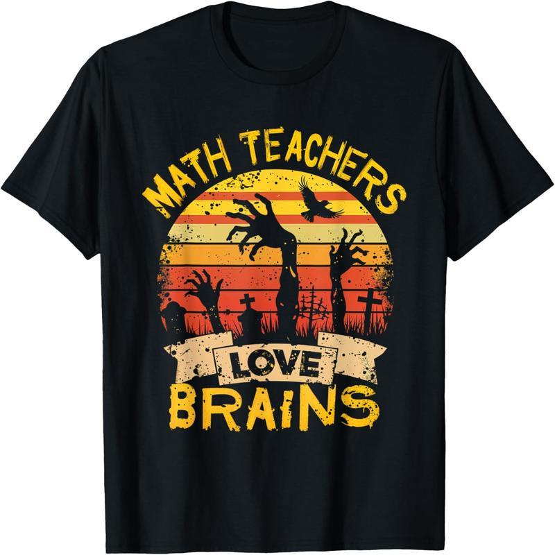 Math Teacher Loves Brains Halloween Teacher Education T-Shirt