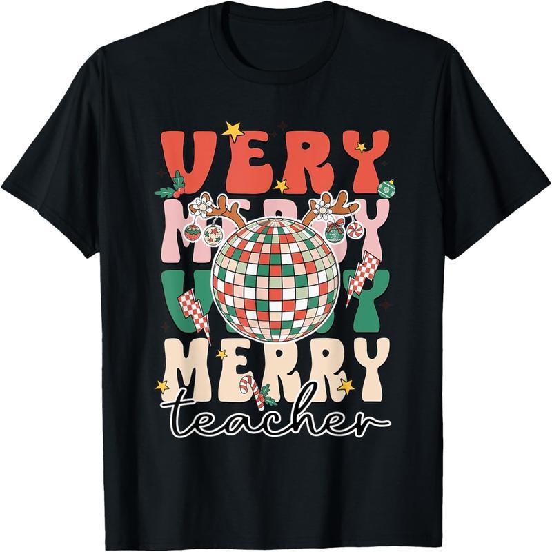 Very happy teacher disco dance christmas pajamas t-shirt