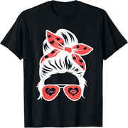 Valentine's Day Design Ladies Messy Bun Love T-Shirt