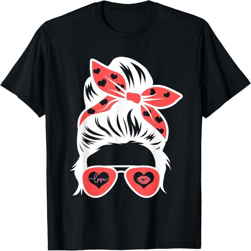 Valentine's Day Design Ladies Messy Bun Love T-Shirt