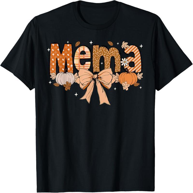 Mema Pumpkin Autumn Coquette Bow Thanksgiving Mom Women's T-Shirt