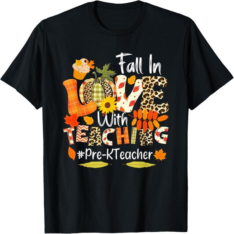 Fall in love with teaching and educating people, kindergarten teacher Thanksgiving T-shirt