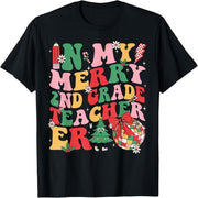 In My Happy Second Grade Era Vintage Teacher Student Christmas T-Shirt