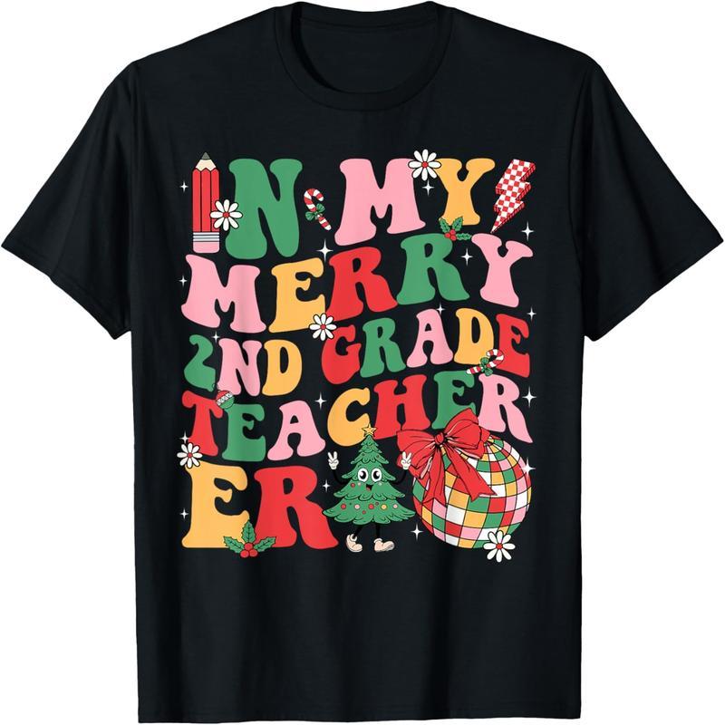 In My Happy Second Grade Era Vintage Teacher Student Christmas T-Shirt